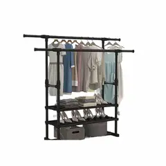 RYBIU IMPORT - Pack2 Perchero Pesado con 3 Niveles de Zapatera en Negro