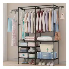 GENERICO - Pack2 Armario Perchero de 2 Columnas Multifuncional en Negro