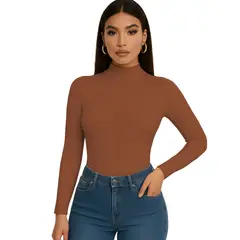 GENERICO - Polo Mujer Cafarena Manga Larga Rib Grueso Tic-13 Color Caramelo