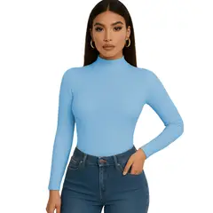 GENERICO - Polo Mujer Cafarena Manga Larga Rib Grueso Tic-13 Color Oceano