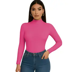 GENERICO - Polo Mujer Cafarena Manga Larga Rib Grueso Tic-13 Color Salmon