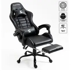 PLAYPRO - Silla Gamer Con Masajeador Lumbar X1 Negro Base de Metal