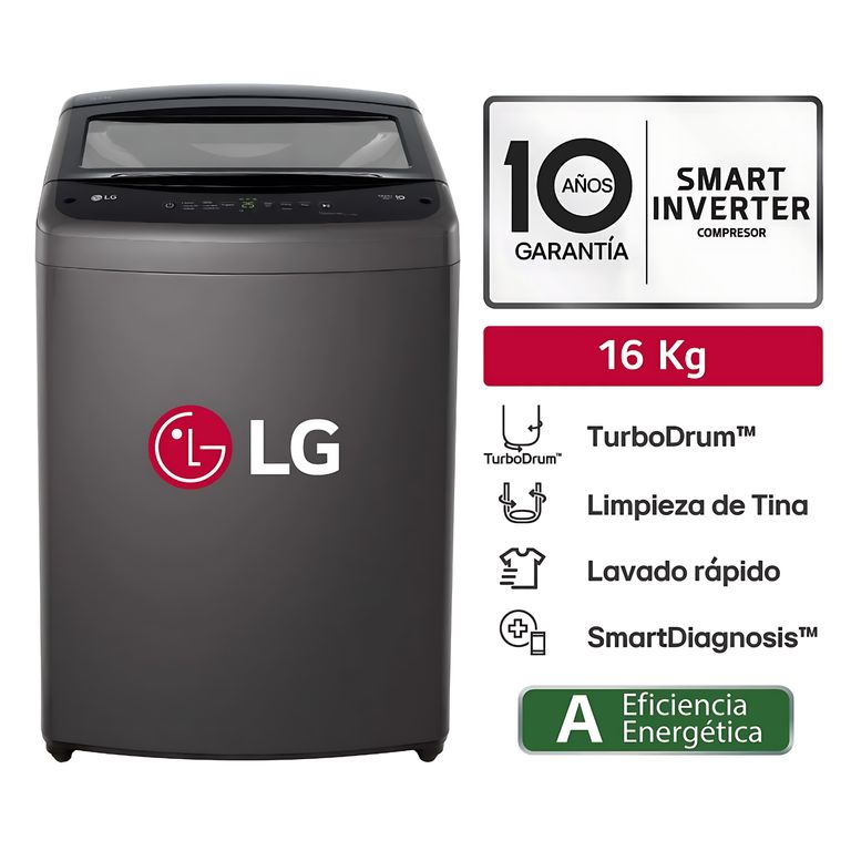 Lavadora 16kg Carga Superior con Smart Motion y TurboDrum - WT16BVTB
