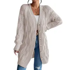 GENERICO - Chompa Mujer Hilo Invierno Botones 127G BRA-32 Color Crudo