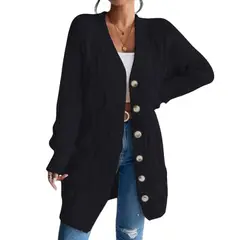 GENERICO - Chompa Mujer Hilo Invierno Botones 127G BRA-32 Color Negro