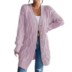 GENERICO - Chompa Mujer Hilo Invierno Botones 127G BRA-32 Color Rosa