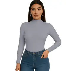 GENERICO - Polo Mujer Cafarena Manga Larga Rib Grueso Tic-13 Color Gris