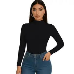 GENERICO - Polo Mujer Cafarena Manga Larga Rib Grueso Tic-13 Color Negro