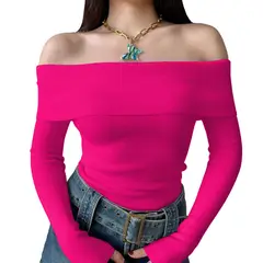 GENERICO - Polo Mujer Rumbera Manga Larga Rib Grueso New 710-16 Color Fucsia