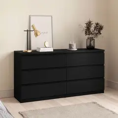 GENERICO - Comoda Melamina Negro 1.20m 6 Cajones