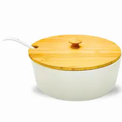ICHIMATSU - Bowl Recto de Loza con tapa de madera y cucharón 95”-Ichimatsu