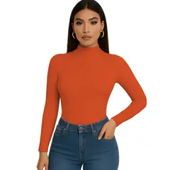 GENERICO - Polo Mujer Cafarena Manga Larga Rib Grueso Tic-13 Color Ladrillo