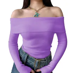 GENERICO - Polo Mujer Rumbera Manga Larga Rib Grueso New 710-16 Color Lila