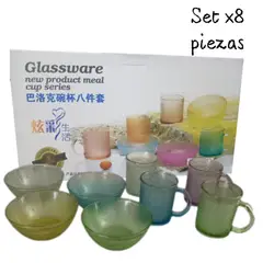 GENERICO - Juego de 8 Piezas Dulceras y Tazas de Vidrio