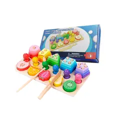 GENERICO - Montessori 3 en 1 Pesca, Frutas y Figuras Geométricas