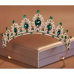 GENERICO - Tiara Clásica Corona Verde y Dorado