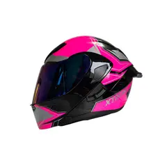 GENERICO - CASCO ABATIBLE XTREME NEGRO CON ROSA BRILLO VARC TALLA M