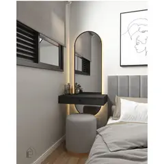 TU MESITA - Tocador Flotante con Espejo Retroiluminado más Banqueta Zaina Negro