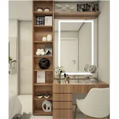 TU MESITA - Tocador Elegante con Espejo Led más Estantes Lyssa Color Espresso