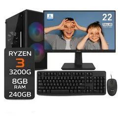 RYZEN - PC GAMER 3 3200G / 8GB RAM / SSD 240GB / MSI 21.5″ FHD MONITOR /MK120 KIT