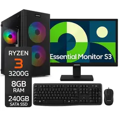 RYZEN - PC GAMER 3 3200G / 8GB RAM / SSD 240GB / MONITOR SAMSUNG 22" /MK120 KIT