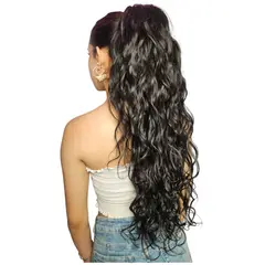 GENERICO - EXTENSIONES DE COLA DE FIBRA FUTURA DIVINA DE 71CM DE LARGO Y 160GR CON 2 CLIP Y LIGA AJUSTABLE - NEGRO