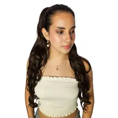 GENERICO - EXTENSIONES DE COLA DE FIBRA FUTURA ONDAS ROMANTICAS DE 71CM DE LARGO Y 180GR CON 2 CLIP Y LIGA AJUSTABLE - CASTAÑO