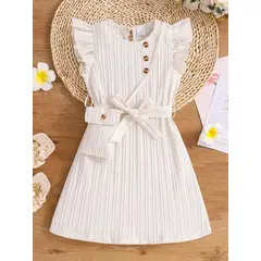 GENERICO - Vestido de Niña Plisado con Cinturón de Lazo y Bolso Pequeño