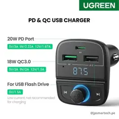 UGREEN - Adaptador FM Bluetooth para carro PD/QC 3.0 - Black