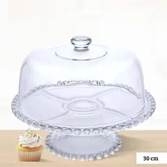 ICHIMATSU - Porta Torta de Vidrio labrado Con Tapa 30 cm