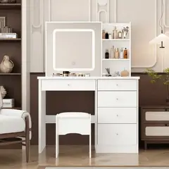 MUEBLES CRISOSTOMO - Tocador de Melamina Led Blanco 100cm