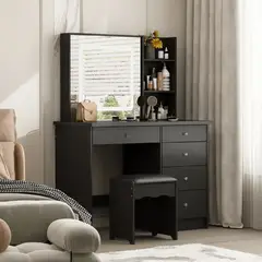 MUEBLES CRISOSTOMO - Tocador de Melamina Led Negro 100cm