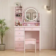 MUEBLES CRISOSTOMO - Tocador de Maquillaje Led Rosa 80cm