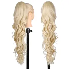 GENERICO - EXTENSIONES DE COLA DE FIBRA FUTURA ONDAS ROMANTICAS DE 71CM DE LARGO Y 180GR CON 2 CLIP Y LIGA AJUSTABLE - RUBIO EXTRA CLARO I