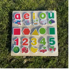 GENERICO - Rompecabezas Puzzle Encaje Madera Letras Vocales Frutas