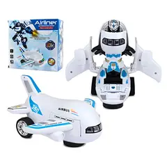 GENERICO - Juguete Avion Robot Transformable 2 En 1 Con Sonido Y Luces