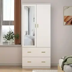 MUEBLES CRISOSTOMO - Ropero de Melamina con Espejo Blanco 80cm