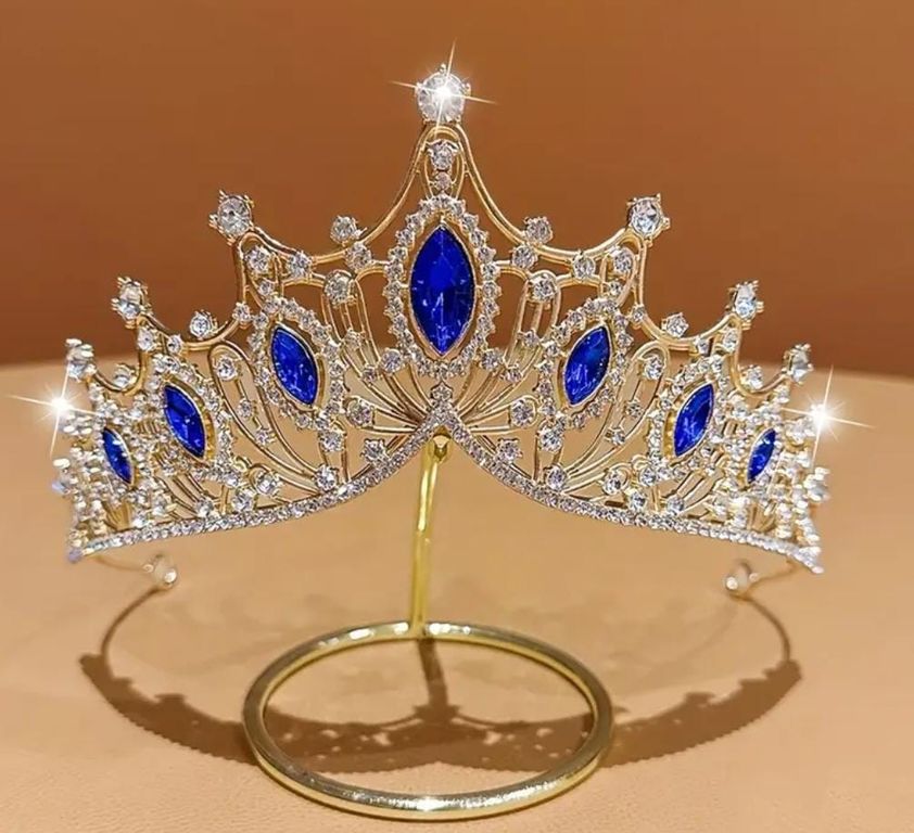 Tiara Corona de Cristales Azul y Dorado
