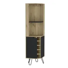 FMFURNITURE - Bar Esquinero 5 Botelleros 2 Puertas Fm-008C - Cafe Claro