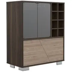 FMFURNITURE - Bar Bajo 2 Puertas 8 Botelleros Fm-003O Café Oscuro Y Café Claro