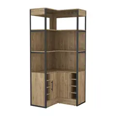 FMFURNITURE - Bar Esquinero Botelleros Y Portacopas Fm-005C Café Claro