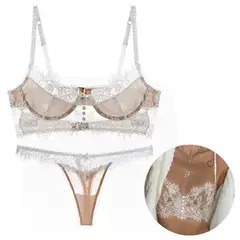 NO LOGO - Sexy Conjunto Sujetador Bralette Tanga Encaje Blanco