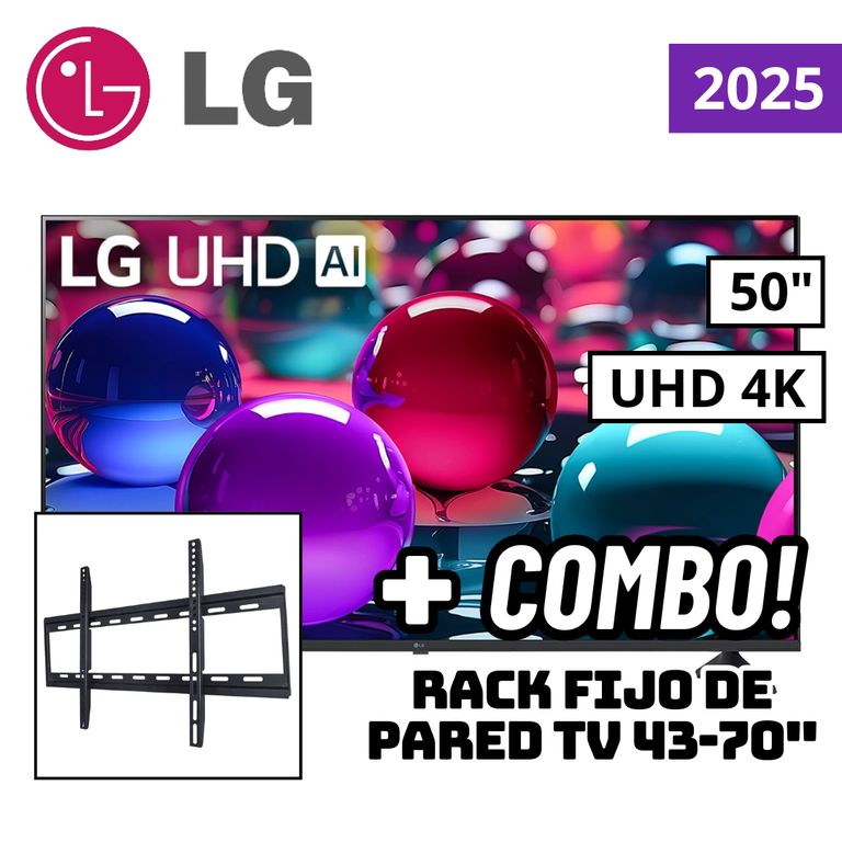TELEVISOR 50 SMART TV THINQ AI WEBOS HUB 4K UHD LED 2025 - 50UA7300PSB + RACK FIJO