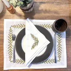 CASIOPIA - Juego de Individual antimanchas bordado + Servilleta lino