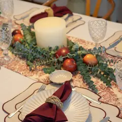 CASIOPIA - Individual antimanchas bordado ondas beige y granate