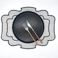 CASIOPIA - Individual antimanchas bordado ondas gris y marino