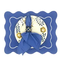 CASIOPIA - Individual antimanchas bordado ondas azulino y blanco