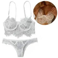 NO LOGO - Sexy Conjunto Sujetador Bralette Tanga Encaje Blanco