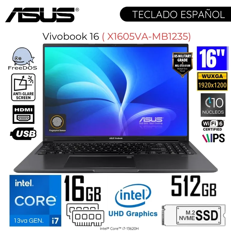Laptop Vivobook X1605VA-MB1235 Intel Core i7-13620H 16GB RAM 512GB SSD 16 WUXGA - Indie Black
