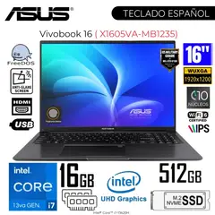 ASUS - Laptop Vivobook X1605VA-MB1235 Intel Core i7-13620H 16GB RAM 512GB SSD 16 WUXGA - Indie Black